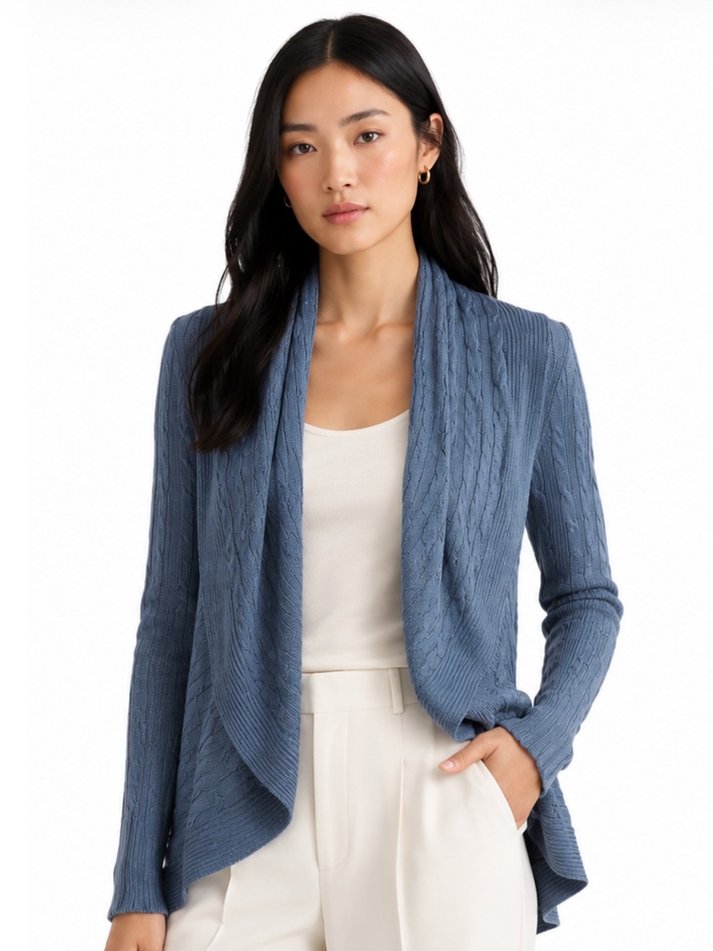 ✨ Ralph Lauren Black Label Silk Blue Cable Knit Cascade Cardigan ✨